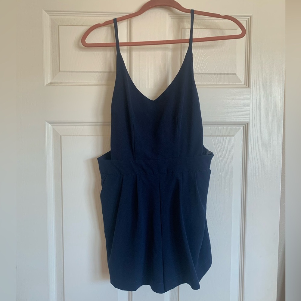 Navy open back romper